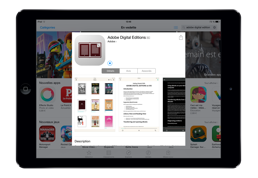 Adobe Digital Editions est disponible dans l'App Store iOS.