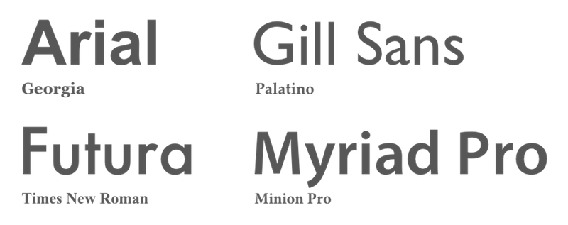 Par exemple, la combinaison Sans + Serif est traditionnellement utilisée sur le web. Arial et Georgia, Gill Sans et Palatino, Futura et Times New Roman ou Myriad Pro et Minion Pro sont des combinaisons possibles.