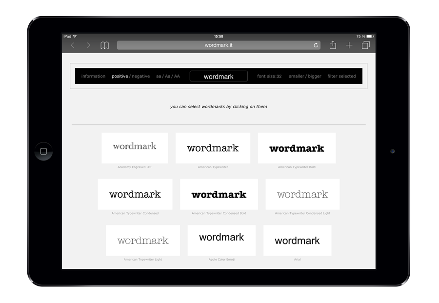 Wordmark va chercher toutes les fontes disponibles sur votre appareil afin de les lister