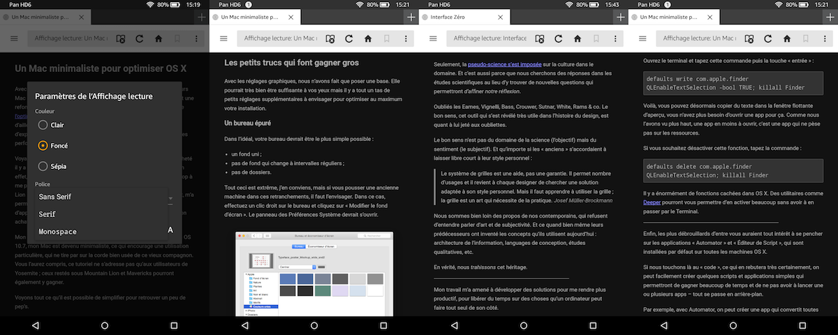 Mode lecture de Silk Browser dans Kindle Fire OS 5